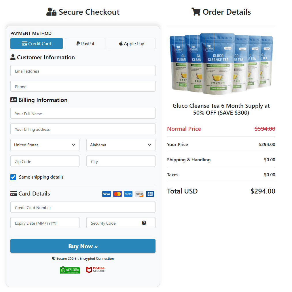 Gluco Cleanse Tea Secure Checkout Page